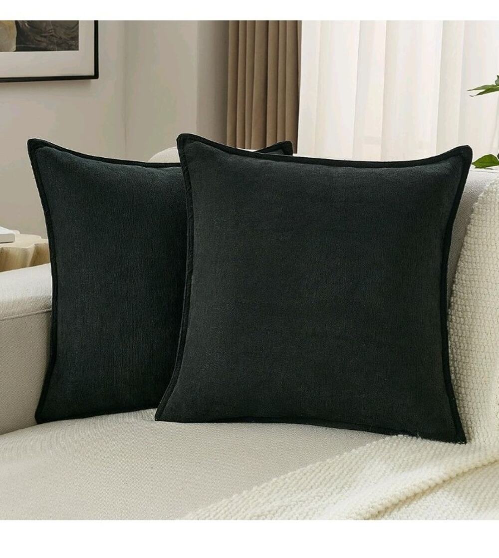 Pack of 2 Chenille Throw Pillow Covers 24x24 Inch, Black